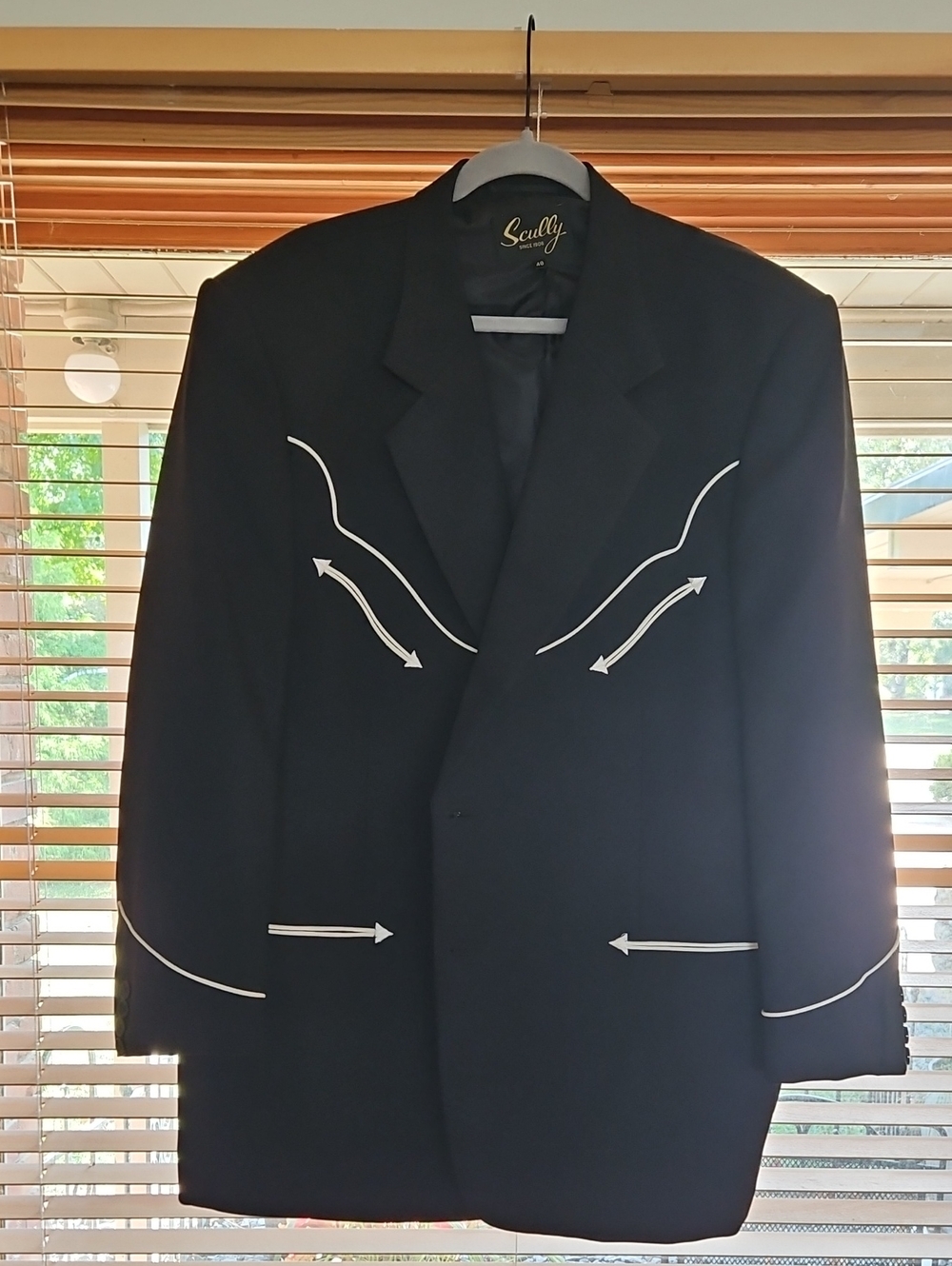 Scully Black Blazer with White Western Piping